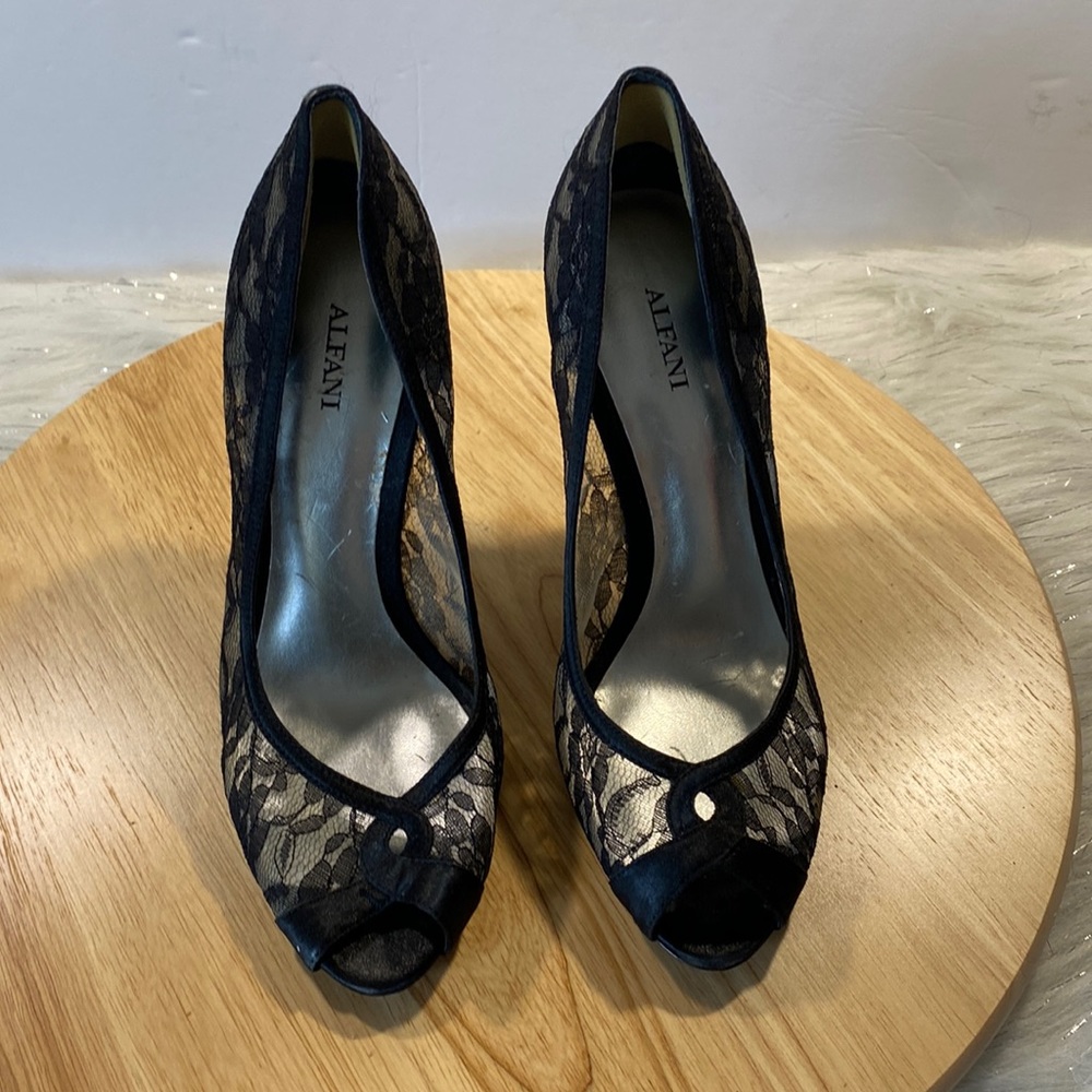Alfani Heels, Black Lace, Peep Toe size 8